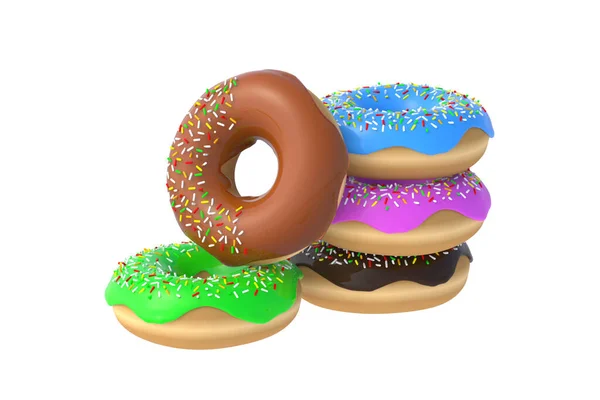 Stapel Geglazuurde Donuts Geïsoleerd Witte Achtergrond Renderen — Stockfoto