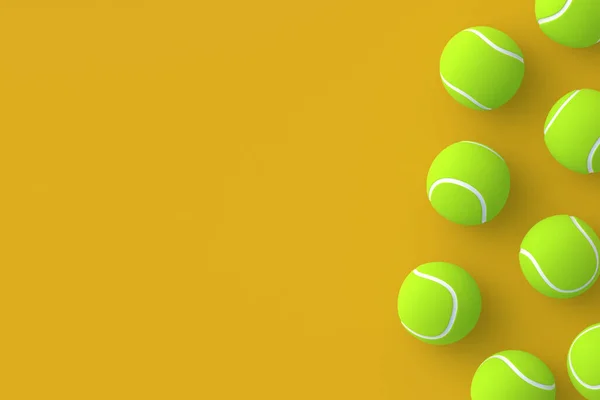 オレンジを背景にしたテニスボール 最上階だ コピースペース 3Dレンダリング — ストック写真