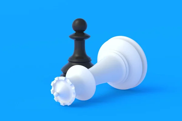 青の背景に白の女王と黒の駒 テーブルゲーム 国際大会 趣味とレジャー 3Dレンダリング — ストック写真