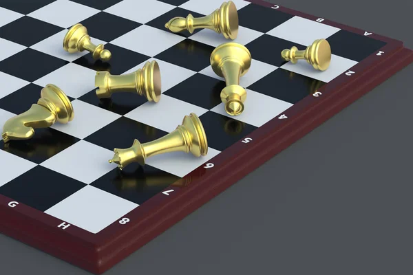 Posypané Zlaté Šachové Figurky Šachovnici Stolní Hry Mezinárodní Turnaj Koníček — Stock fotografie
