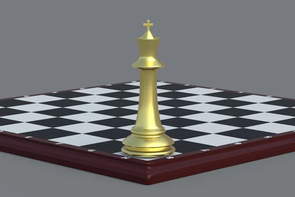 Golden Chess Figure King Chess Board Gray Background Table Games — Stock Photo, Image