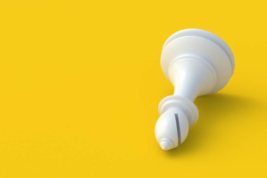 Sarı arka planda satranç figürü piskopos. Masa oyunları. Uluslararası turnuva. Hobi ve boş zaman. Uzayı kopyala 3d hazırlayıcı