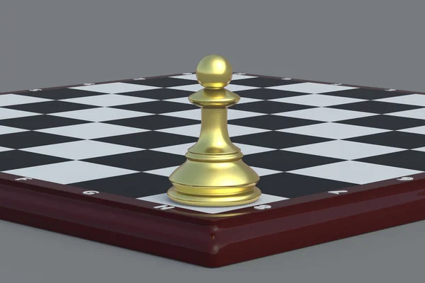 Golden Chess Figure Pawn Chess Board Gray Background Table Games — Stock Photo, Image