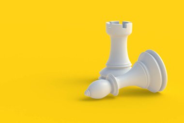 Sarı arka planda satranç figürleri. Masa oyunları. Uluslararası turnuva. Hobi ve boş zaman. Uzayı kopyala 3d hazırlayıcı