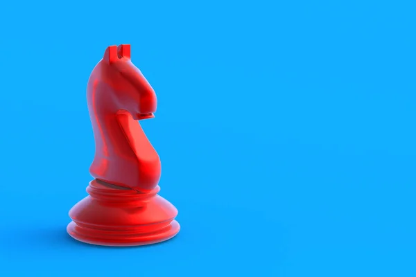 Cavaleiro Figura Xadrez Metálico Vermelho Sobre Fundo Azul Jogos Mesa — Fotografia de Stock