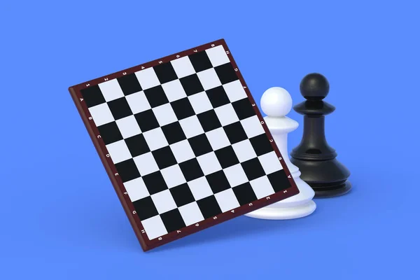 체스판 근처에 파란색 배경의 체스판 테이블 취미와 — 스톡 사진