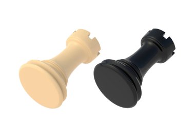 Satranç figürü kale beyaz arkaplanda izole edildi. 3d hazırlayıcı