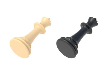 Beyaz arka planda izole edilmiş satranç kraliçesi figürü. 3d hazırlayıcı