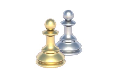 Metalik satranç figürü piyonlar beyaz arka planda izole edilmiş. 3d hazırlayıcı