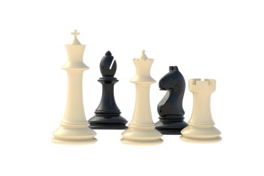 Beyaz arka planda izole edilmiş satranç figürleri. 3d hazırlayıcı