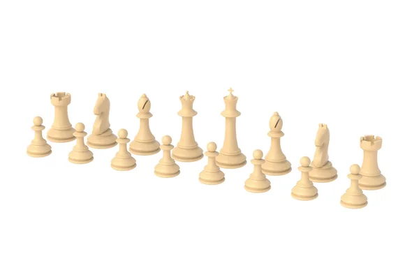 Sada Šachových Figurek Izolovaných Bílém Pozadí Vykreslení — Stock fotografie