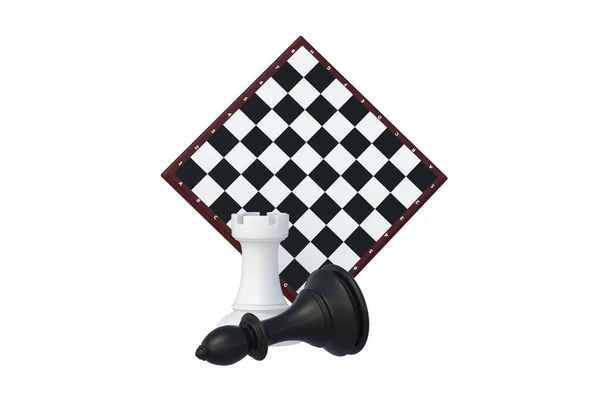 Šachové Figurky Šachovnice Izolované Bílém Pozadí Vykreslení — Stock fotografie