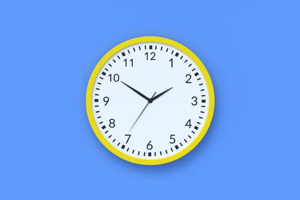Minimalistische Wanduhr Auf Blauem Hintergrund Zeitmanagement Kaffeepause Wohnaccessoires Flach Lag — Stockfoto