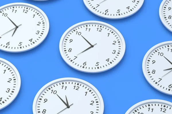 Padrão Relógios Parede Redonda Fundo Azul Gestão Tempo Pausa Para — Fotografia de Stock