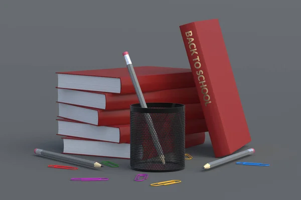 Stationery Accessories Books Inscription Back School Education Concept Render — Stock Photo, Image