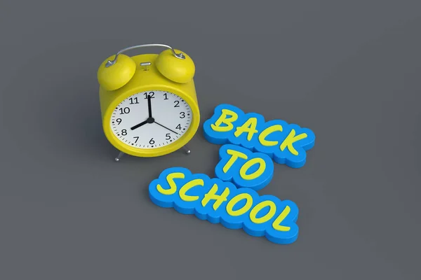 Word Back School Alarm Clock Education Concept Top View Render — Stock Photo, Image