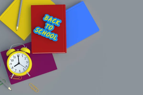 Terug Naar School Briefpapier Accessoires Onderwijsconcept Bovenaanzicht Begrepen Ruimte Renderen — Stockfoto