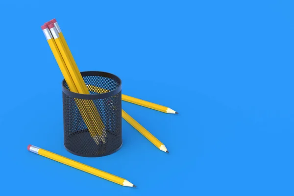 Stationery accessories on blue background. Education concept. Copy space. 3d render