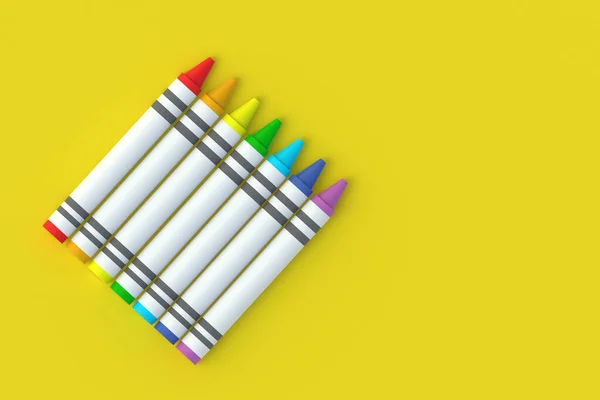 Balmumu Boya Kalemleri Renkli Kalemler Uzayı Kopyala Düz Yatıyordu Hazırlayıcı — Stok fotoğraf