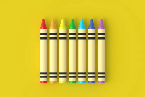 Lápices Cera Sobre Fondo Amarillo Lápices Colores Vuelta Concepto Escolar — Foto de Stock