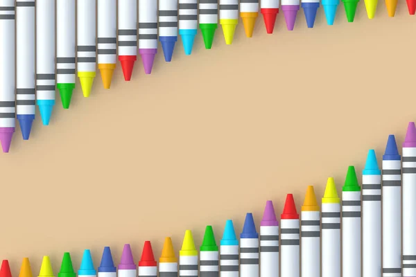 Wax Crayons Beige Background Colorful Pencils Back School Concept Preschool - Stock-foto