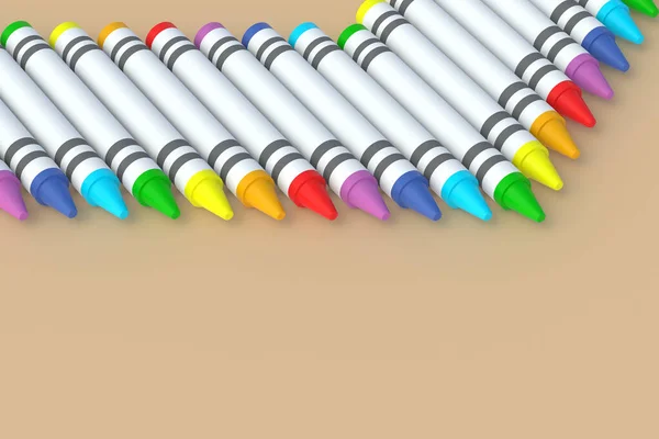 Crayons Cera Fundo Bege Lápis Coloridos Volta Conceito Escola Educação — Fotografia de Stock