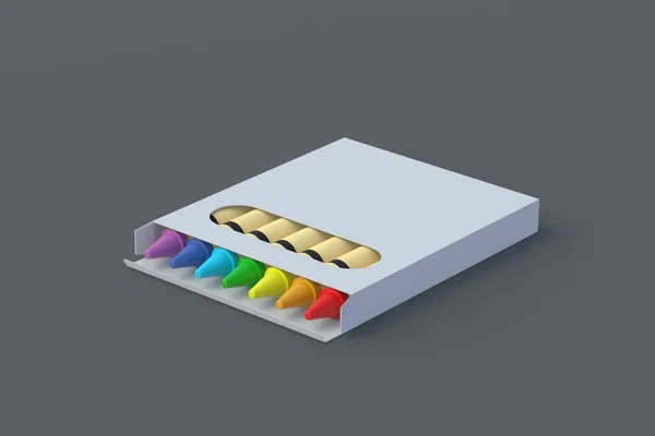 Crayons Cire Paquet Sur Fond Gris Crayons Colorés Retour École — Photo