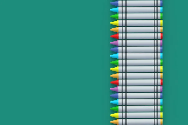 一排排蜡笔 色彩斑斓的铅笔回到学校的概念 学前教育 学前教育 顶部视图 复制空间 3D渲染 — 图库照片
