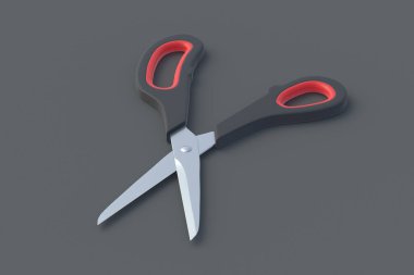 Gri arka planda makas açıldı. 3d hazırlayıcı