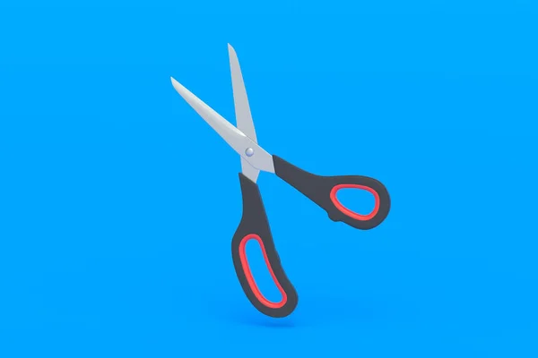Flying Open Scissors Blue Background Barber Equipment Stationery Accessories Preschool — Stock Photo, Image