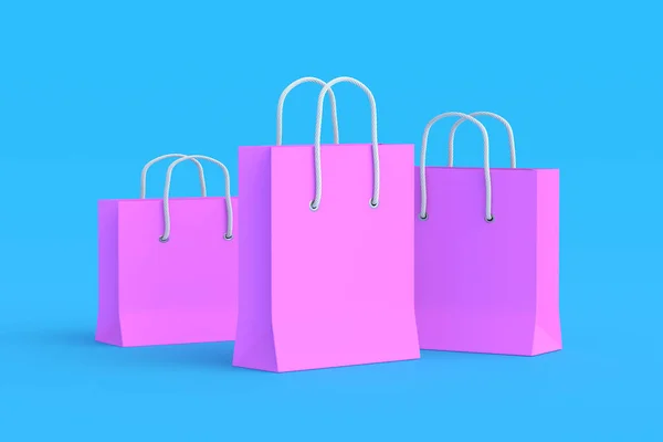 Paper shopping bags. Product discounts. Big sale. 3d illustration