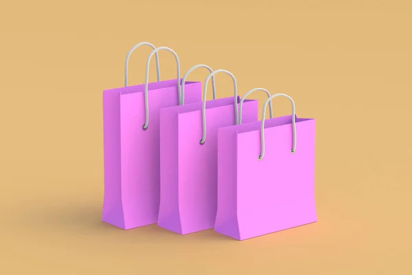 3つのピンクの紙のショッピングバッグ 製品割引 大売りだ 3Dイラスト — ストック写真