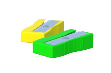 Kalem açacakları beyaz arkaplanda izole edilmiş. Kırtasiye malzemeleri. Okul için alet. 3d hazırlayıcı