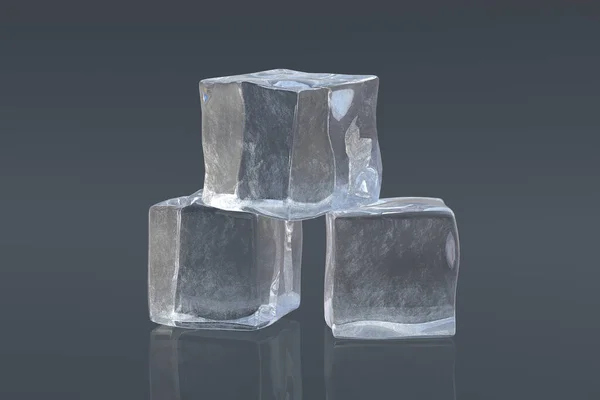 Square ice cubes on black background. Cold beverages. Refreshing drinks ingredients. 3d render