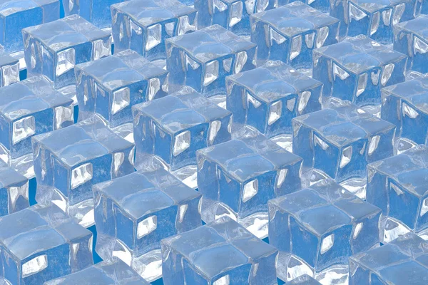 Linhas Muitos Cubos Gelo Fundo Azul Bebidas Frias Bebidas Refrescantes — Fotografia de Stock