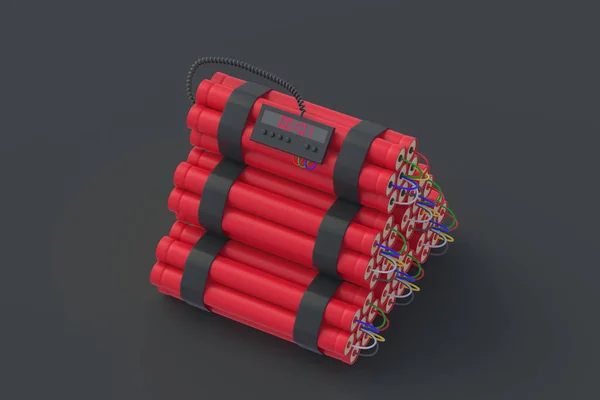 Stack of dynamite bombs with digital timer. Countdown and deadline. 3d rendering