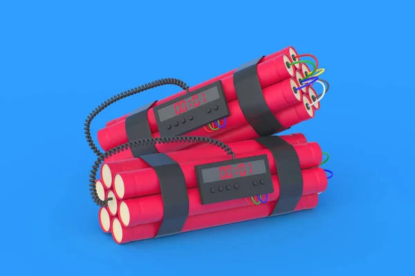 Red dynamite bombs with digital timer. Countdown and deadline. 3d rendering