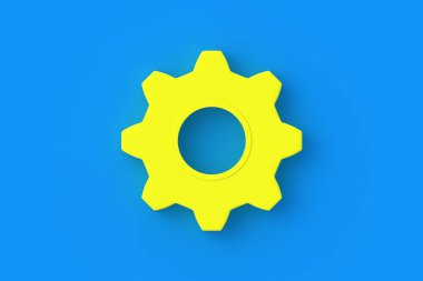 Mavi arka planda sarı dişli. Üst Manzara. 3d hazırlayıcı