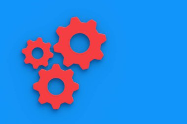 Mavi arka planda farklı vitesler. Mühendislik teknolojisi. Mekanizma gelişimi. Endüstriyel gelişme. Fikir konsepti. İş birliği. Takım çalışması ve iletişim. Üst Manzara. Uzayı kopyala 3d hazırlayıcı