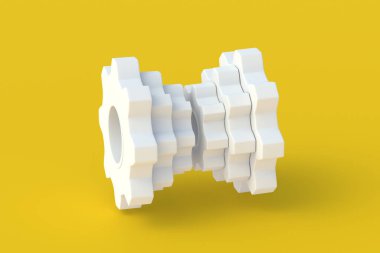 Sarı arka planda vitesler. 3d hazırlayıcı