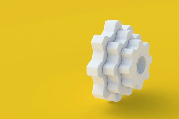 Gears Yellow Background Engineering Technology Mechanism Development Industrial Progress Idea — 图库照片