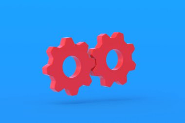 Mavi arka planda iki uçan dişli. 3d hazırlayıcı