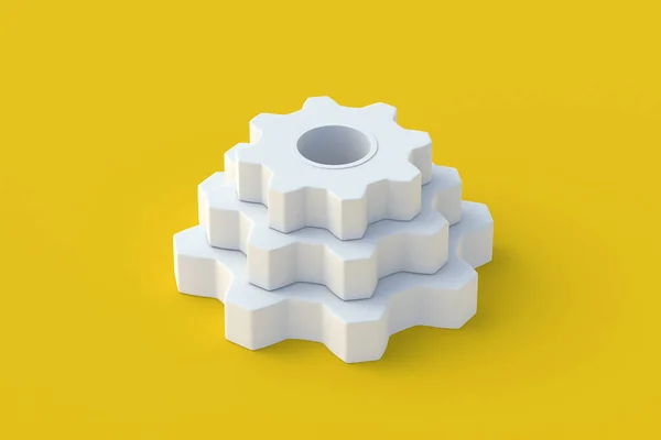 Stack Gears Yellow Background Engineering Technology Mechanism Development Industrial Progress — 图库照片