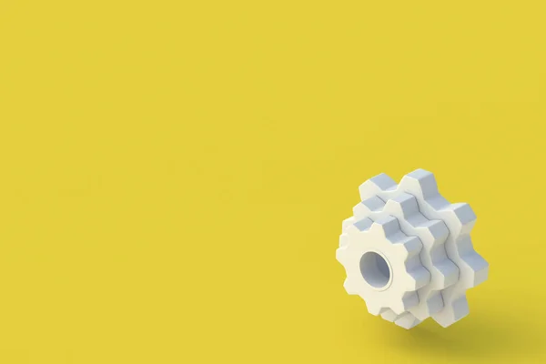 Group Gears Corner Yellow Background Copy Space Render — 图库照片