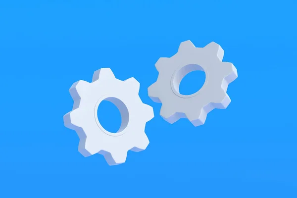 Flying Gears Blue Background Engineering Technology Mechanism Development Industrial Progress — Stockfoto