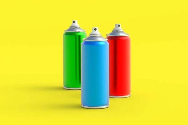 Latas Metálicas Pintura Aerosol Spray Para Cabello Laca Pulverizador Desinfectante — Foto de Stock