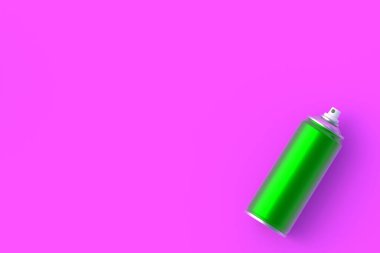 Metalik bir sprey boya kutusu. Saç spreyi ya da jöle. Dezenfektan spreyi. Yenileme ekipmanları. Havagazı kutusunda gaz var. Sokak sanatı için bir araç. Üst Manzara. Uzayı kopyala 3d illüstrasyon