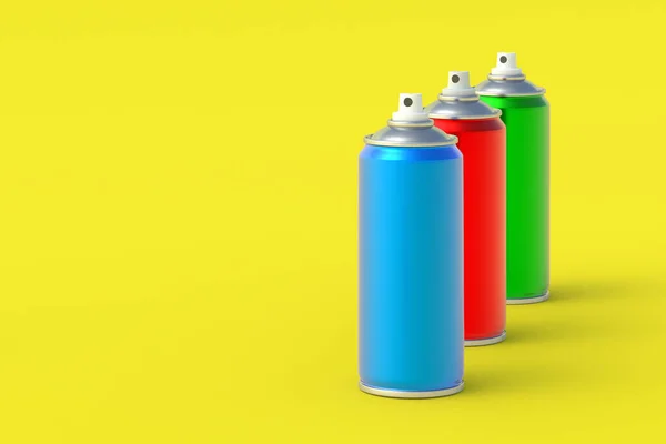 Row Metallic Cans Spray Paint Hairspray Lacquer Disinfectant Sprayer Renovation — 图库照片