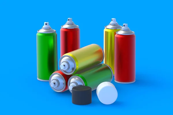 Various Metallic Cans Spray Paint Hairspray Lacquer Disinfectant Sprayer Renovation — Stockfoto