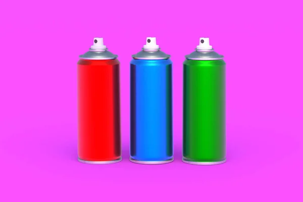 Three Metallic Cans Spray Paint Hairspray Lacquer Disinfectant Sprayer Renovation — Stock Photo, Image